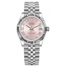 Réplique Montre pour femme Rolex Datejust 31 en acier inoxydable et or blanc avec cadran en diamant romain rose M278274-0024