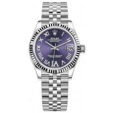 Réplique Montre pour femme Rolex Datejust 31 en acier inoxydable et or blanc avec cadran en diamant romain aubergine M278274-0026