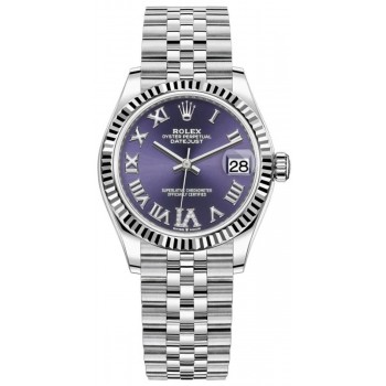 Réplique Montre pour femme Rolex Datejust 31 en acier inoxydable et or blanc avec cadran en diamant romain aubergine M278274-0026