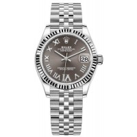 Réplique Montre pour femme Rolex Datejust 31 en acier inoxydable et or blanc avec cadran en diamant romain gris foncé M278274-0028