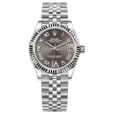 Réplique Montre pour femme Rolex Datejust 31 en acier inoxydable et or blanc avec cadran en diamant romain gris foncé M278274-0028