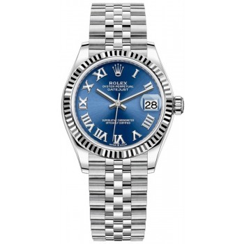 Réplique Montre pour femme Rolex Datejust 31 en acier inoxydable et or blanc avec cadran romain bleu M278274-0034