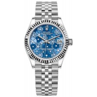 Réplique Montre pour femme Rolex Datejust 31 en acier inoxydable et or blanc avec cadran diamant azzuro-bleu-motif floral M278274-0036