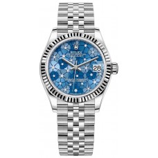 Réplique Montre pour femme Rolex Datejust 31 en acier inoxydable et or blanc avec cadran diamant azzuro-bleu-motif floral M278274-0036