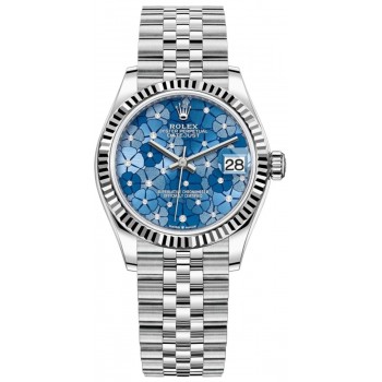 Réplique Montre pour femme Rolex Datejust 31 en acier inoxydable et or blanc avec cadran diamant azzuro-bleu-motif floral M278274-0036