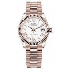 Réplique Montre Rolex Datejust 31 Everose pour femme avec cadran romain blanc et or M278275-0019