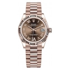 Réplique Montre Rolex Datejust 31 Everose Gold Chocolate Diamond Pave avec cadran romain pour femme M278275-0025