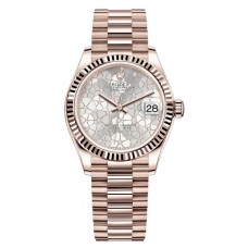 Réplique Montre pour femme Rolex Datejust 31 Everose Gold Silver à motif floral et cadran diamant M278275-0045