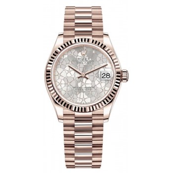 Réplique Montre pour femme Rolex Datejust 31 Everose Gold Silver à motif floral et cadran diamant M278275-0045