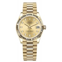 Réplique Montre Rolex Datejust 31 en or jaune avec cadran diamant et champagne pour femme M278278-0009