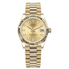 Réplique Montre Rolex Datejust 31 en or jaune avec cadran diamant et champagne pour femme M278278-0009