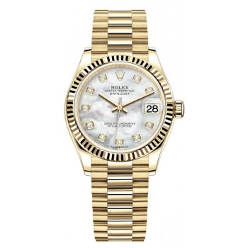 Réplique Montre pour femme Rolex Datejust 31 en or jaune avec cadran en nacre et diamants M278278-0010