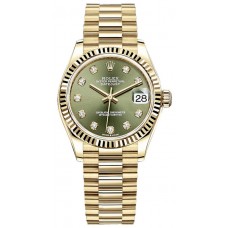 Réplique Montre Rolex Datejust 31 en or jaune avec cadran diamant vert olive pour femme M278278-0011