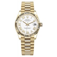 Réplique Montre Rolex Datejust 31 en or jaune et cadran romain blanc pour femme M278278-0020