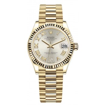 Réplique Montre pour femme Rolex Datejust 31 en or jaune et argent pavé de diamants romains M278278-0028