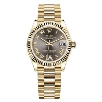 Réplique Montre Rolex Datejust 31 en or jaune et gris foncé avec cadran diamant romain pour femme M278278-0032