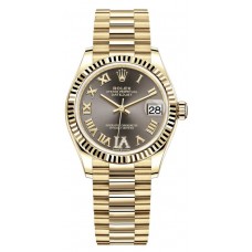 Réplique Montre Rolex Datejust 31 en or jaune et gris foncé avec cadran diamant romain pour femme M278278-0032