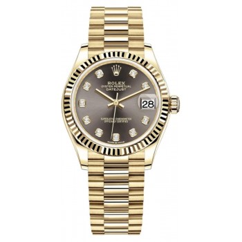 Réplique Montre pour femme Rolex Datejust 31 en or jaune avec cadran diamant gris foncé M278278-0036