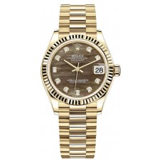 Réplique Montre pour femme Rolex Datejust 31 en or jaune et nacre noire avec cadran en diamant M278278-0038