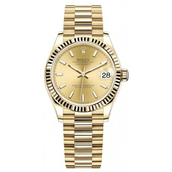 Réplique Montre Rolex Datejust 31 en or jaune avec cadran champagne pour femme M278278-0040