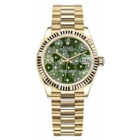 Réplique Montre pour femme Rolex Datejust 31 en or jaune vert olive à motif floral et cadran diamant M278278-0046