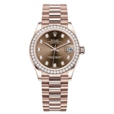 Réplique Montre Rolex Datejust 31 Everose Gold Chocolate Diamond Bezel pour femme M278285RBR-0006