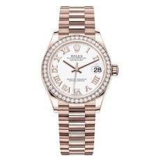 Réplique Montre Rolex Datejust 31 Everose en or blanc avec cadran romain et lunette en diamant pour femme M278285RBR-0008