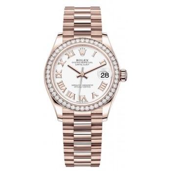 Réplique Montre Rolex Datejust 31 Everose en or blanc avec cadran romain et lunette en diamant pour femme M278285RBR-0008