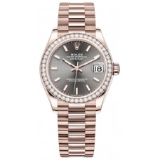 Réplique Montre pour femme Rolex Datejust 31 Everose Gold Slate Dial Diamond Bezel M278285RBR-0021