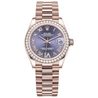 Réplique Rolex Datejust 31 Everose Gold Aubergine Pavé de diamants Cadran romain Lunette en diamant Montre pour femme M278285RBR-0023