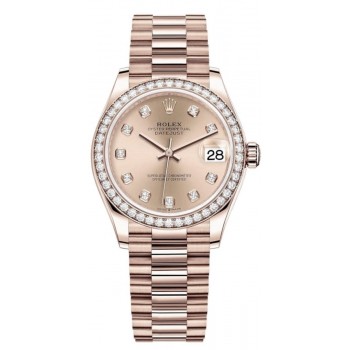 Réplique Montre Rolex Datejust 31 Everose en or rose avec cadran en diamant et lunette en diamant pour femme M278285RBR-0025