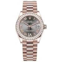 Réplique Rolex Datejust 31 Everose Gold Slate Diamond Pave Cadran romain Lunette en diamant Montre pour femme M278285RBR-0027