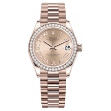 Réplique Montre Rolex Datejust 31 Everose Gold Rose avec cadran romain et lunette en diamant pour femme M278285RBR-0029