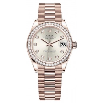 Réplique Rolex Datejust 31 Everose Or Argent Cadran Diamant Lunette Diamant Montre Femme M278285RBR-0030