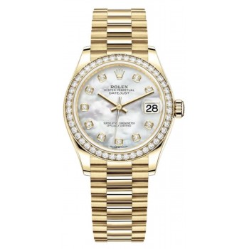 Réplique Montre pour femme Rolex Datejust 31 en or jaune avec cadran en nacre et lunette en diamant m278288rbr-0006