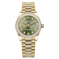 Réplique Montre pour femme Rolex Datejust 31 en or jaune avec cadran en diamant vert olive et lunette en diamant M278288RBR-0007