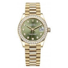 Réplique Montre pour femme Rolex Datejust 31 en or jaune avec cadran en diamant vert olive et lunette en diamant M278288RBR-0007