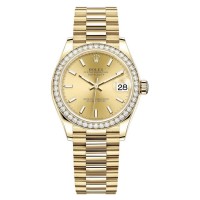 Réplique Montre pour femme Rolex Datejust 31 en or jaune avec cadran champagne et lunette en diamant M278288RBR-0022