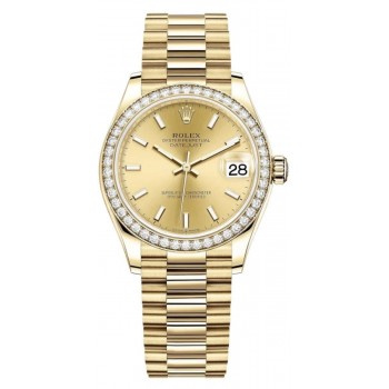 Réplique Montre pour femme Rolex Datejust 31 en or jaune avec cadran champagne et lunette en diamant M278288RBR-0022