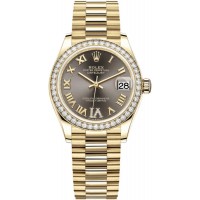 Réplique Rolex Datejust 31 Or jaune Pavé gris foncé Cadran diamant romain Lunette diamant Montre pour femme M278288RBR-0026