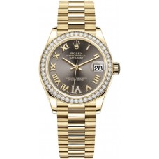 Réplique Rolex Datejust 31 Or jaune Pavé gris foncé Cadran diamant romain Lunette diamant Montre pour femme M278288RBR-0026