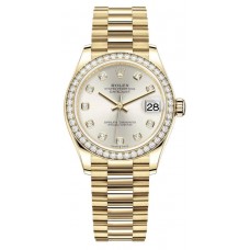 Réplique Montre pour femme Rolex Datejust 31 en or jaune et argent avec cadran en diamant et lunette en diamant M278288RBR-0028