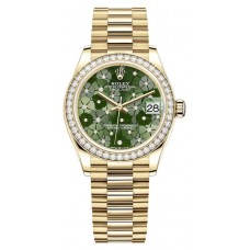 Réplique Montre pour femme Rolex Datejust 31 en or jaune vert olive à motif floral avec cadran en diamant et lunette en diamant M278288RBR-0038