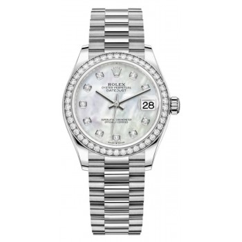 Réplique Montre pour femme Rolex Datejust 31 en or blanc avec cadran en nacre et lunette en diamant M278289RBR-0005