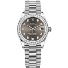 Réplique Montre Rolex Datejust 31 en or blanc et gris foncé avec cadran en diamant et lunette en diamant pour femme M278289RBR-0006