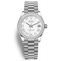 Réplique Montre Rolex Datejust 31 en or blanc avec cadran romain blanc et lunette en diamant pour femme M278289RBR-0007