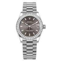 Réplique Montre pour femme Rolex Datejust 31 en or blanc avec cadran gris foncé et lunette en diamant M278289RBR-0014