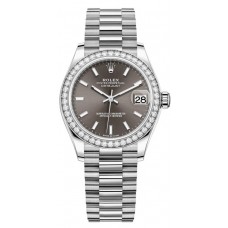 Réplique Montre pour femme Rolex Datejust 31 en or blanc avec cadran gris foncé et lunette en diamant M278289RBR-0014