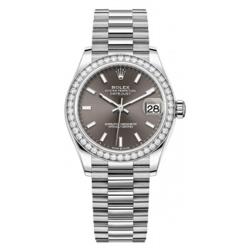 Réplique Montre pour femme Rolex Datejust 31 en or blanc avec cadran gris foncé et lunette en diamant M278289RBR-0014