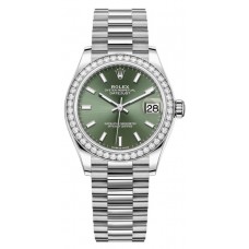 Réplique Montre pour femme Rolex Datejust 31 en or blanc avec cadran vert menthe et lunette en diamant M278289RBR-0015